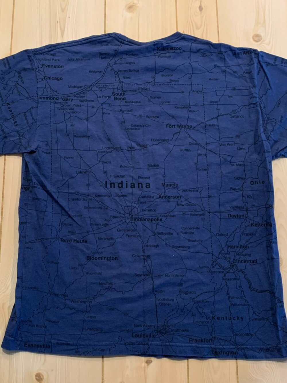 Vintage 90s State Of Mine Indiana Gr8 St8 AOP Map Amber Waves Grain T-Shirt XL - Picture 10 of 11